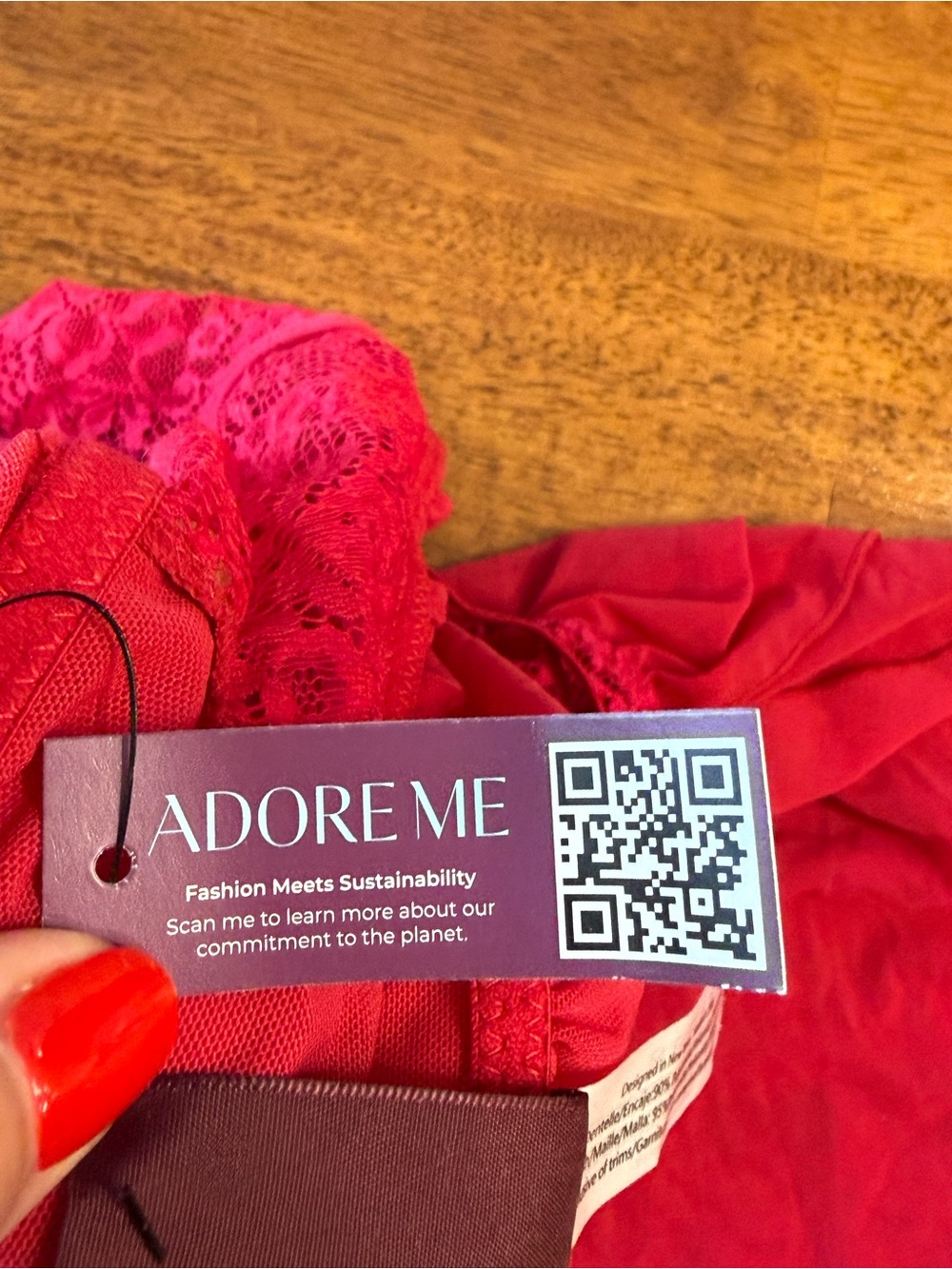 Adore Me Babydoll Lingerie Top Plus Size 3X Red Hot Pink Sheer Mesh Lace Cutout - Picture 9 of 12